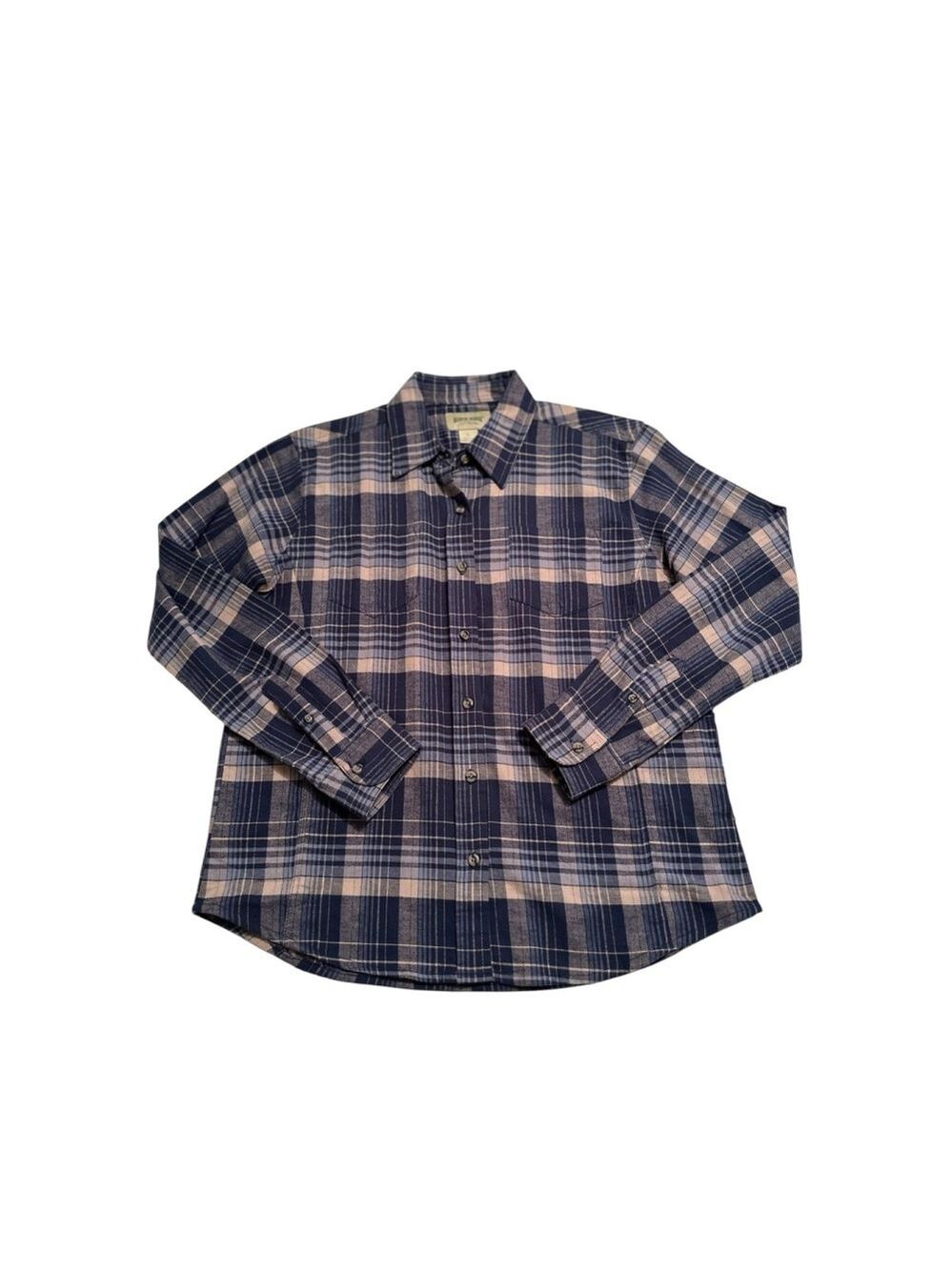 Rustic Ridge Flannel Shirt Womens Sz Large Blue Plaid Button Front Long Sleeves